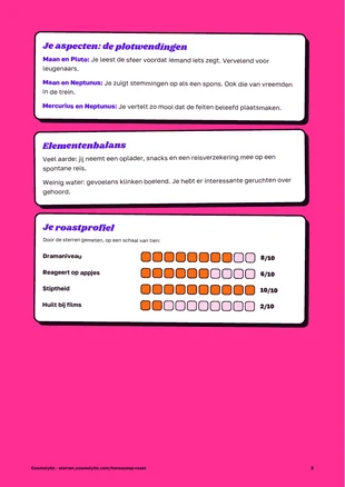 Pagina 2: aspecten, elementenbalans en roastprofiel met scores voor drama en stiptheid