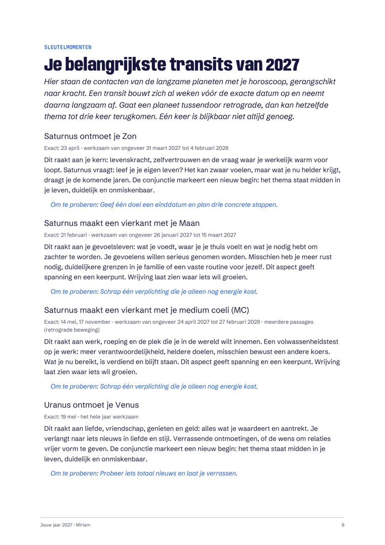 Pagina met je belangrijkste transits in 2027 en exacte datums